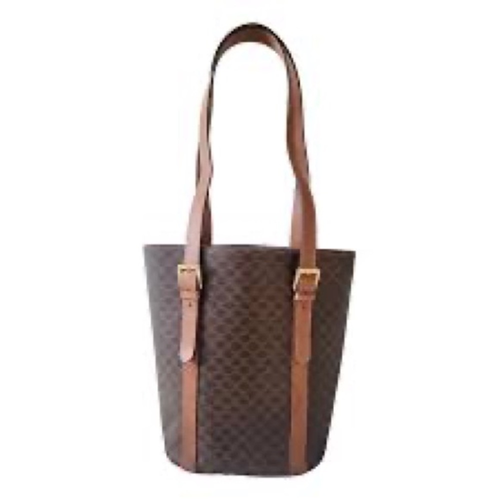 Celine-Brown Monogram Tote with Tan Straps